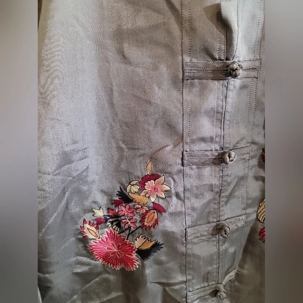 NWT Chico's Design Kaylee Eastland Jacket Gunmetal 3 XL Asian Inspire Embroidery